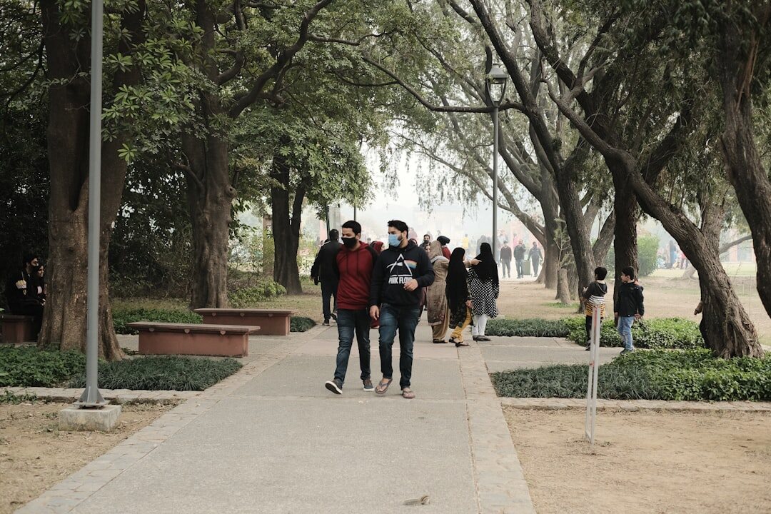senior group walking in park